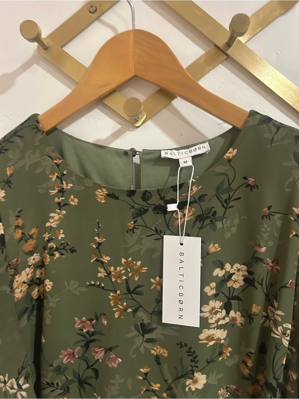 New!!! Baltic Born Olive Green Floral Midi Dress with Tie Waist - Picture 15 of 17